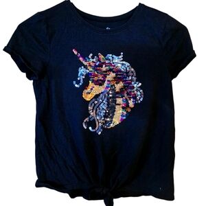 SO Black Tee with Colorful Sequin Unicorn